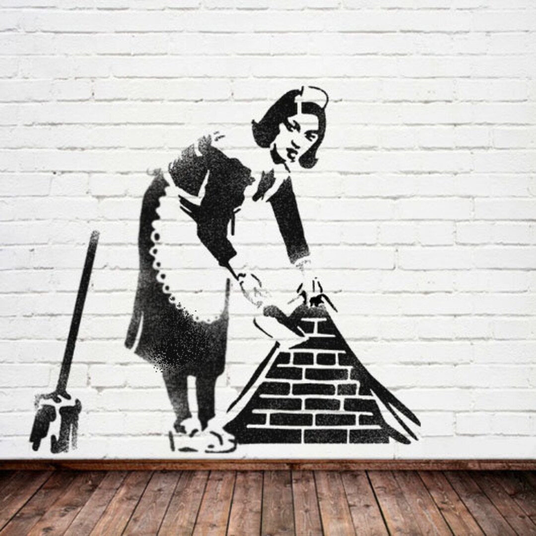 Banksy Sweeping Maid STENCIL Huge XL Mural Life Size Paint Your Own Banksy Sweeping Maid STENCIL Huge XL Mural Life Size Paint Your Own