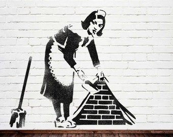 Banksy Sweeping Maid STENCIL, Huge XL Mural Life Size. Paint your own Banksy Mural. Wall Painting Interior & Exterior, Ideal Stencils