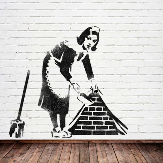 banksy sweeping maid stencil huge xl mural life size paint etsy