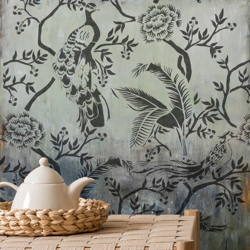 Pochoir Oriental Paon 21,59 X 33,02 Cm (M) – Stencil Company Original