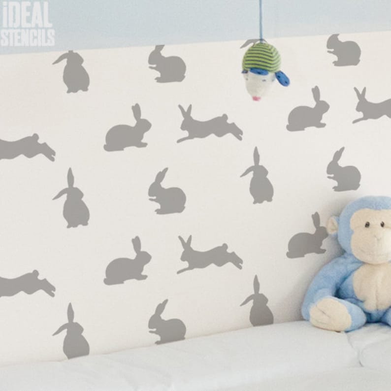 Bunny Rabbit Nursery Wall Decor Stencil Paint Nursery Walls Etsy UK