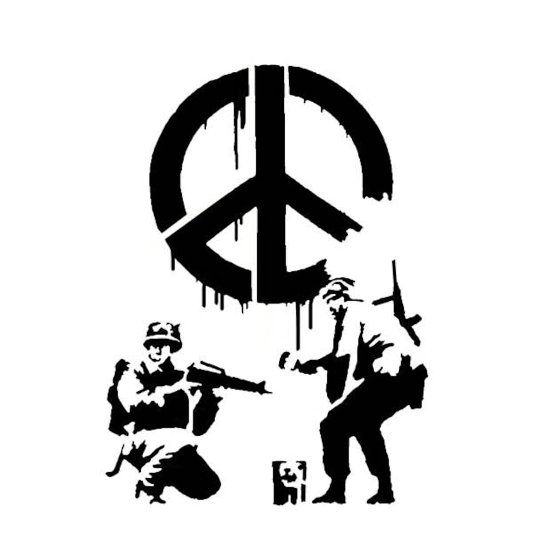 Banksy CND Soldiers STENCIL, Soldiers Painting Peace Sign