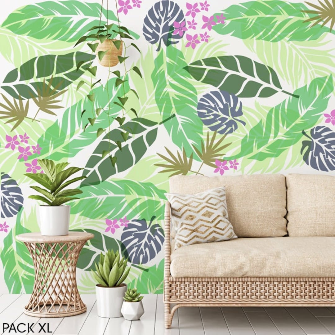 TROPICAL JUNGLE Leaves STENCIL Pack Tropical Wall Mural Stencils Use Painting Stencils Instead