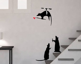 BANKSY RAT STENCIL: Flying Helicopter Rat, Reusable Banksy Graffiti Art Replica Stencils. Paint & Decorate Walls, fabrics, Furniture