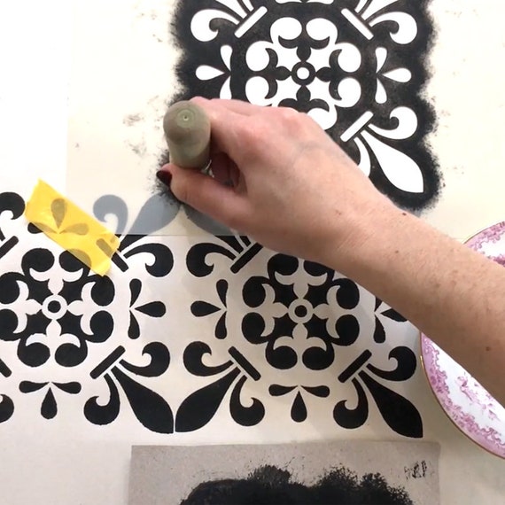 Chelsea Tile Pattern Stencil, renovar viejos azulejos, losas y