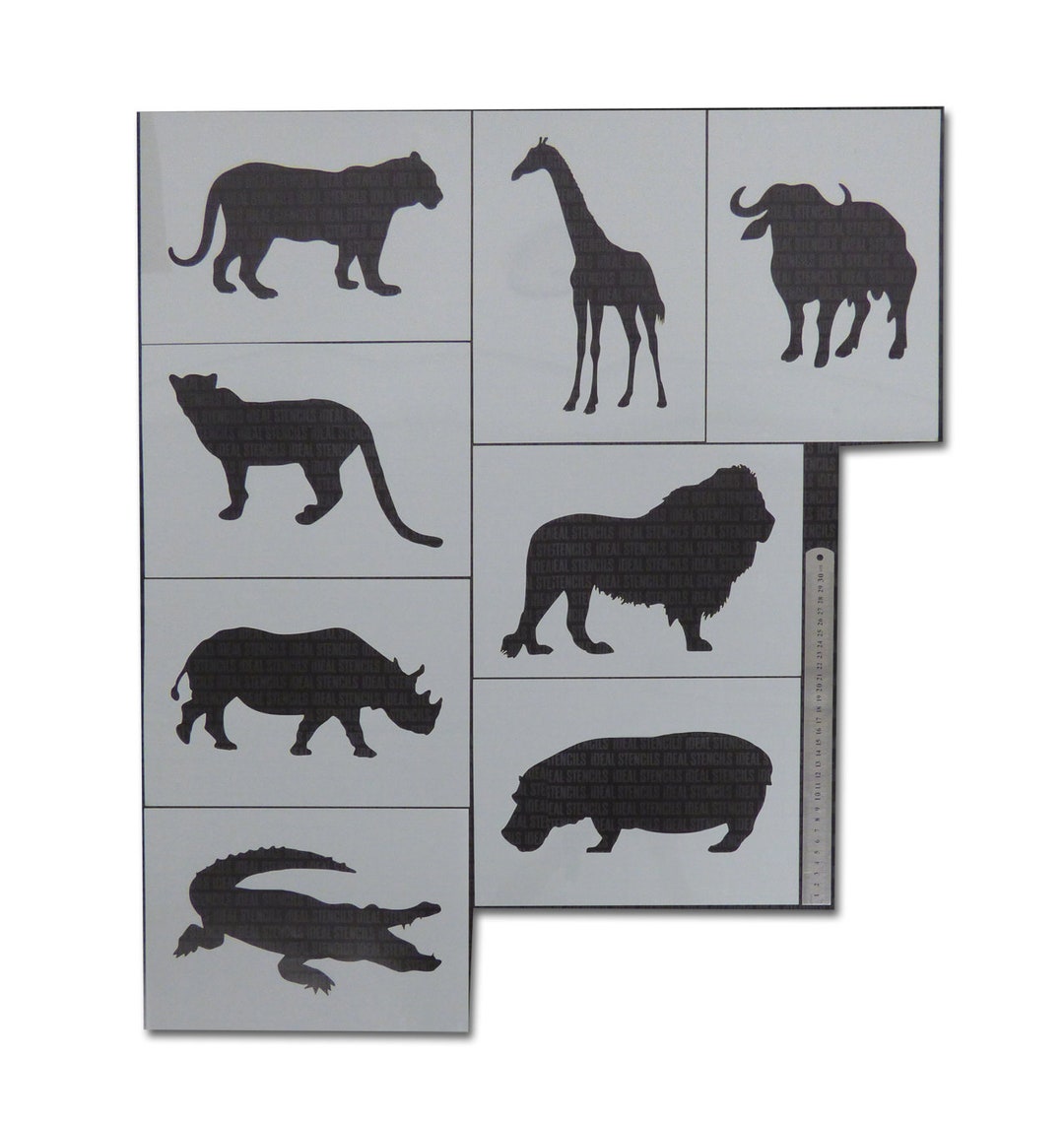 African Animal Stencils 8 Silhouette Stencils Each Sheet is 8.5x12 Safari Nursery Decor &amp; Craft ...