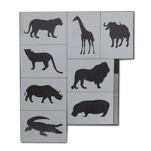 African Safari Animal Stencils | 8 Silhouette Stencils | Each sheet is 8.5x12&quot; | Safari Nursery Decor & Craft | Painting Stencil