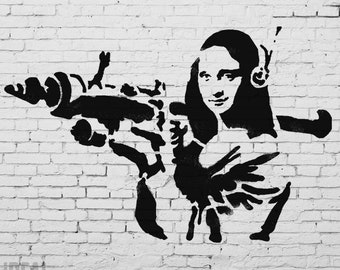 作品はポスカサイズ❗手作り額付きシルクスクリーン応用絵画　「魅惑なニャンコ」 BANKSY Mona Lisa X Large STENCIL, Mona Lisa Bazooka Stencil
