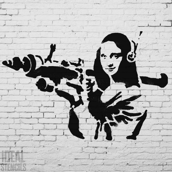 BANKSY Mona Lisa X Large STENCIL, Mona Lisa Bazooka Stencil ART, Peinture murale intérieure et extérieure, Pochoirs idéaux