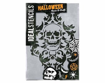 スカルダマスクステンシル：ハロウィンアート＆クラフト用再利用可能ステンシル