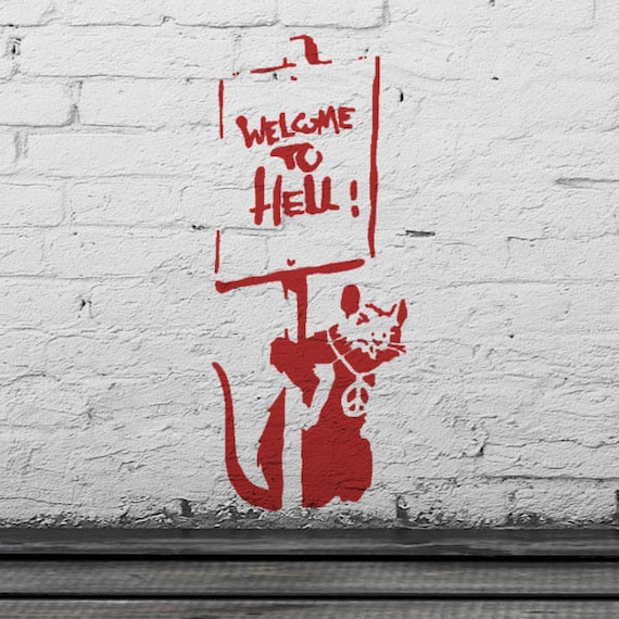 Banksy Rat Stencil Welcome To Hell Painting Decor Stencil For Etsy Banksy Rat Stencil Welcome To Hell Painting Decor Stencil For Etsy