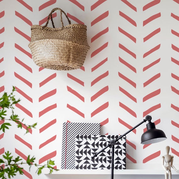 Herringbone Pattern Wall Stencil: 'BODEN' Scandinavian Nursery Decor