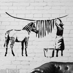 BANKSY Zebra Wash Stencil. Reusable Graffiti Stencil Art, Paint Home Decor Walls, Fabric, Furniture - Size Options | Ideal Stencils