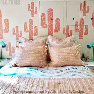 Geometric Cactus STENCIL, Home Decor Stencil, Tropical Decor, Paint Walls, Fabrics, Furniture, Art Craft, Reusable Mylar Ideal Stencils image 2