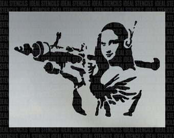 BANKSY STENCIL, Mona Lisa Bazooka,  Reusable Banksy Stencils for home decor, Paint Walls, Fabrics, Furniture - Reusable | Ideal Stencils