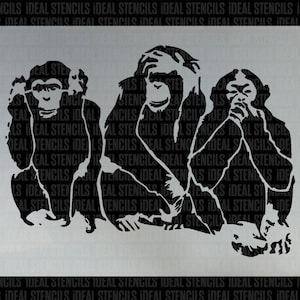 May include: Three black monkeys, each covering a different part of their face. The monkey on the left is covering its ears, the monkey in the middle is covering its eyes, and the monkey on the right is covering its mouth. The monkeys are depicted in a classic "See no evil, hear no evil, speak no evil" pose.