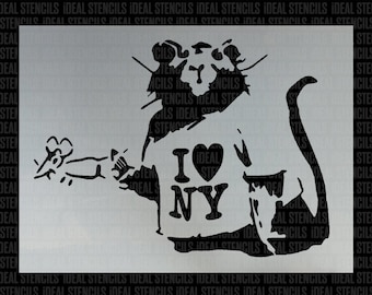 BANKSY Rat Stencil I love New York Rat, Home Decor Art Craft use, Painting Stencil for Walls, Fabrics & Furniture -Reusable - Ideal Stencils