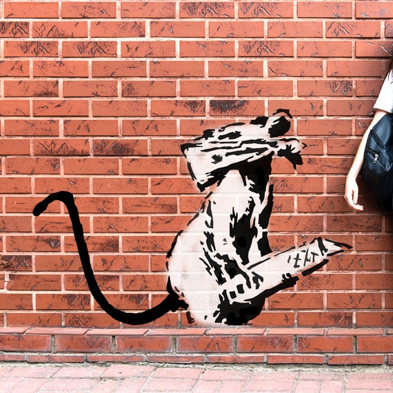 Rat de Banksy avec pochoir couteau, pochoir de peinture murale