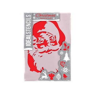 ESTÊNCIL de rosto de Papai Noel de Natal, estêncil de arte festiva artesanal, estêncil de pintura reutilizável para caixas, bolsas, sinais, cartões
