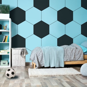 Plantilla de pared hexagonal de fútbol: decoración reutilizable para habitaciones infantiles.