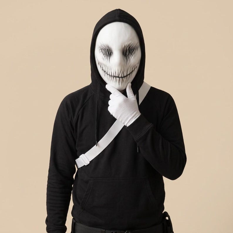 Creepy Smile Horror Mask for Adults, White Cosplay Mask With Mesh Eyes ...