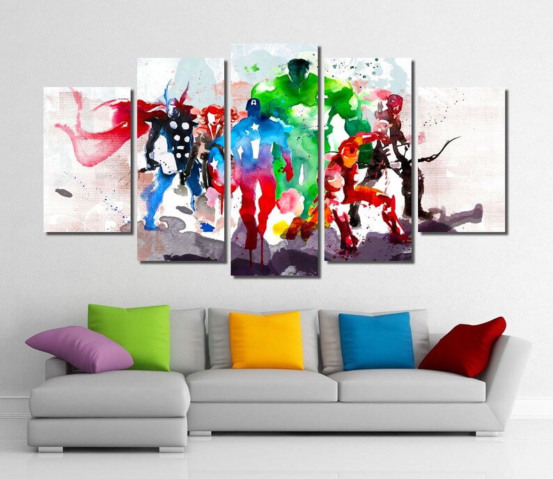 Framed Abstract Watercolor Marvel Avengers Super Hero Wall Etsy