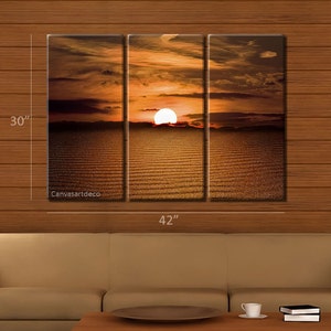 Framed Huge 3 Panel Art Sand Waves Desert Sunset Giclee Canvas Print Ready to Hang image 3