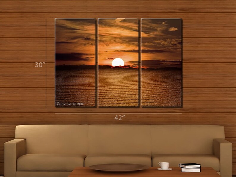 Framed Huge 3 Panel Art Sand Waves Desert Sunset Giclee Canvas Print Ready to Hang image 3