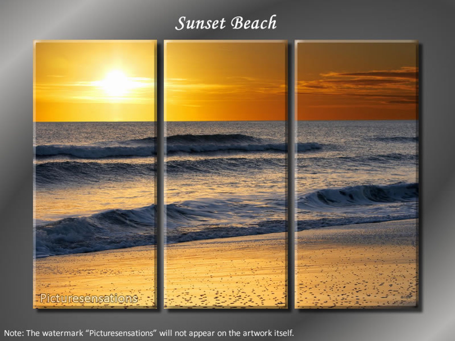 Framed Huge 3 Panel Ocean Wave Sunset Beach Giclee Canvas Etsy
