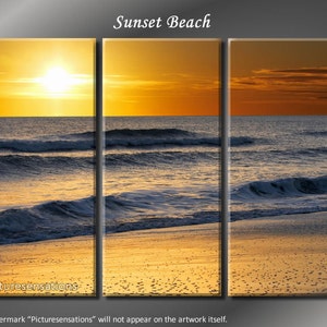 Framed Huge 3 Panel Ocean Wave Sunset Beach Giclee Canvas Print - Ready to Hang