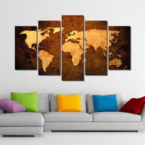 Framed Canvas Art World Map Travel Map Brown Ready to Hang image 2