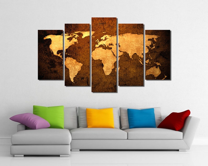 Framed Canvas Art World Map Travel Map Brown Ready to Hang image 2