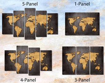 Framed Canvas Art - World Map Travel Map Wood - Ready to Hang