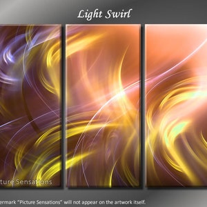 Framed Huge 3 Panel Digital Fractal Art Light Swirl Giclee Canvas Print Ready to Hang image 1