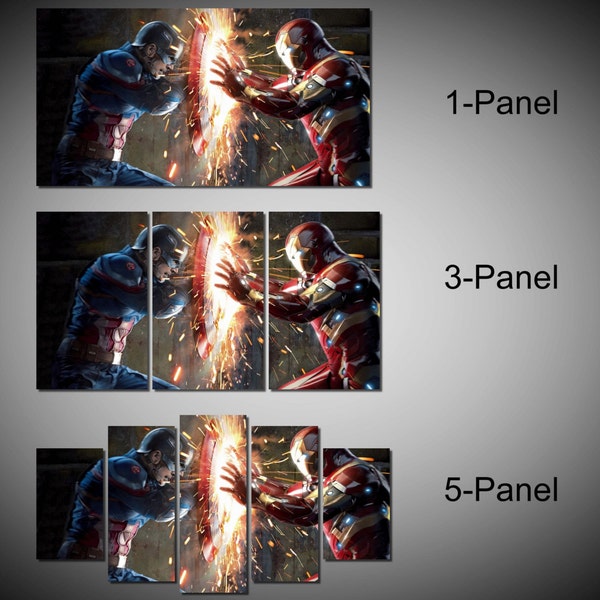 Framed Captain America Civil War Vs Iron Man Marvel Super Hero Super Hero Wall Canvas Art - Ready to Hang