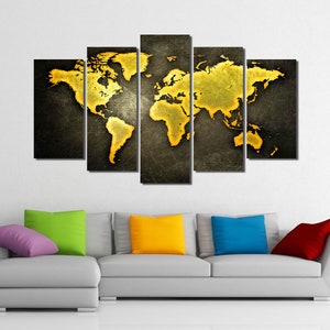 Ingelijste enorme 3 panel wereldkaart Giclee Canvas Print - Klaar om op te hangen