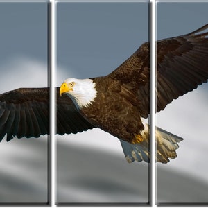 Framed Huge 3-Panel Flying Bald Eagle Canvas Art Print Ready to Hang image 1