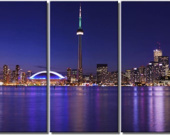 Framed Huge 3 Panel City Skyline Harbour Toronto Giclee Canvas Print - Ready to Hang
