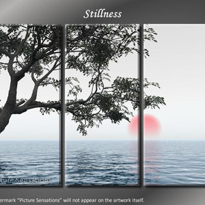 Framed Huge 3 Panel Modern Art Calm Ocean Stillness Giclee Canvas Print - Ready to Hang