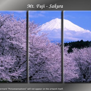 Framed Huge 3 Panel Mountain Cherry Tree Mt. Fuji Sakura Giclee Canvas Print - Ready to Hang