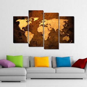 Framed Canvas Art World Map Travel Map Brown Ready to Hang image 3