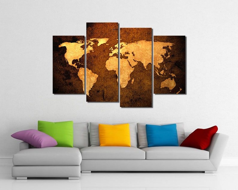 Framed Canvas Art World Map Travel Map Brown Ready to Hang image 3