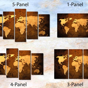 Ingelijste Canvas Art - Wereldkaart Reiskaart Bruin - Klaar om op te hangen