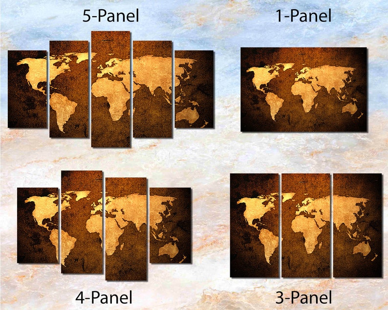 Framed Canvas Art World Map Travel Map Brown Ready to Hang image 1