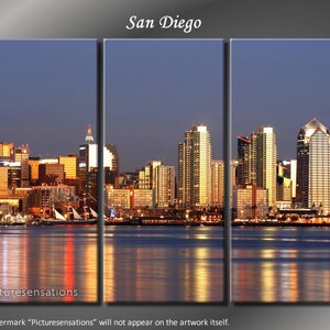 Framed Huge 3 Panel City Skyline Harbour San Diego Giclee Canvas Print - Ready to Hang
