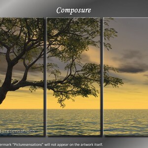 Framed Huge 3 Panel Ocean Tree Composure Giclee Canvas Print - Ready to Hang