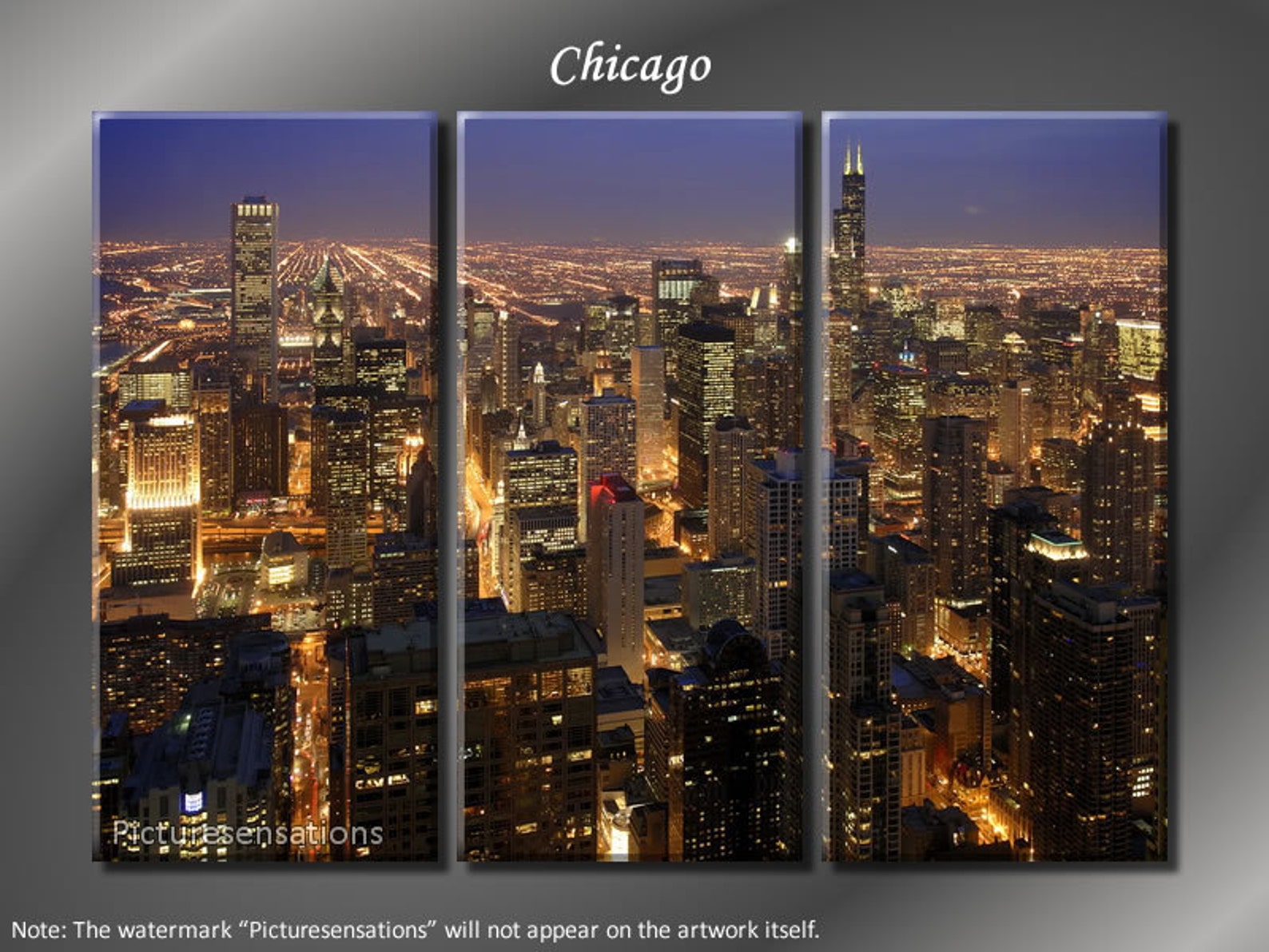 Framed Huge 3 Panel Modern City Art Chicago Skyline Giclee Etsy