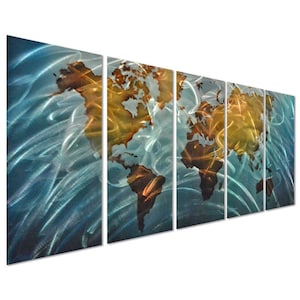 Moderne art abstrait peinture de carte du monde Art Sculpture murale en métal