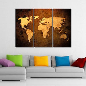 Framed Canvas Art World Map Travel Map Brown Ready to Hang image 4