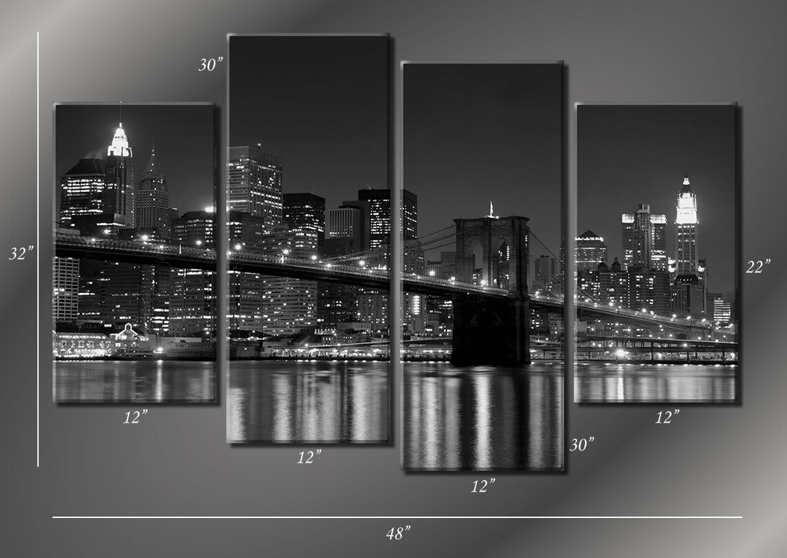 Framed Hugh 4 Panel Canvas Art New York NY Manhattan Brooklyn Etsy